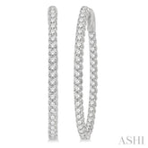 1 1/2 ctw Inside-Out Round Cut Diamond Oval Shape Hoop Earrings in 14K White Gold